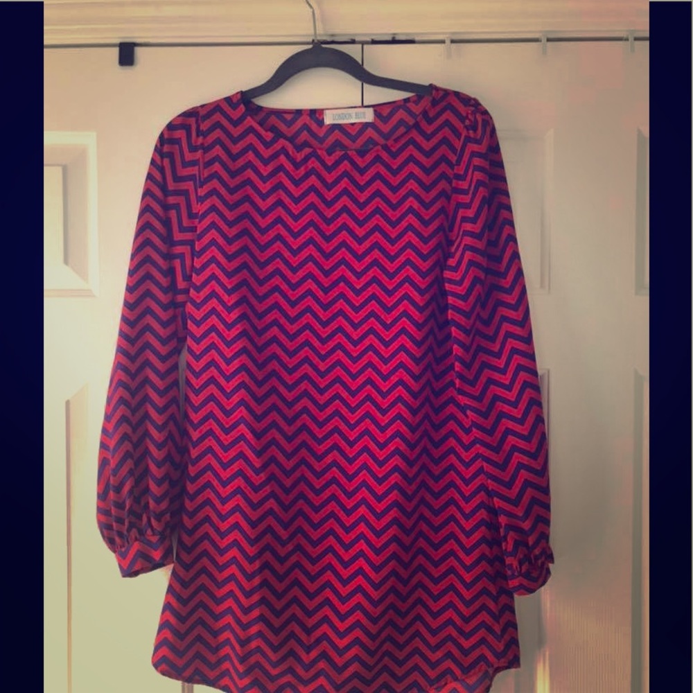Red and blue chevron dress